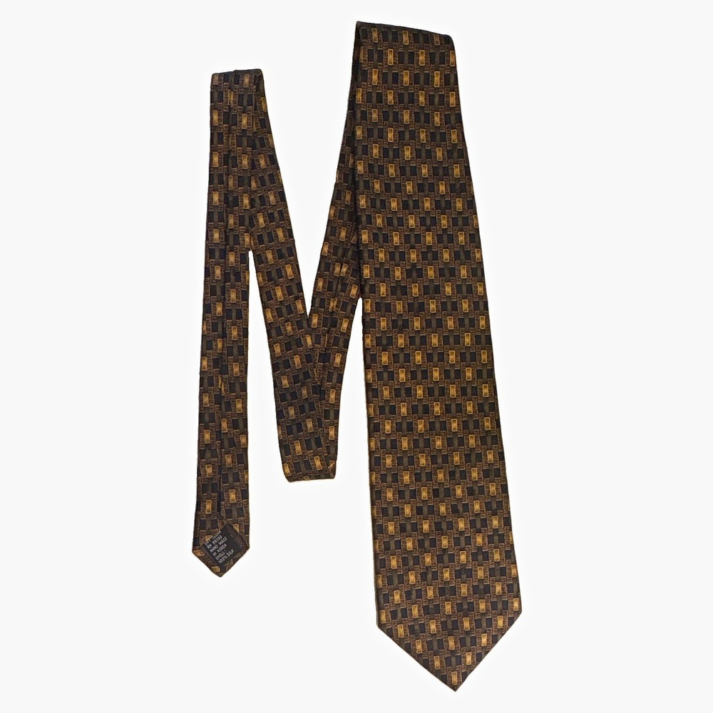 Louis Roth 100% Silk Designer Men's Tie Black Gold Brown Geometric 1 Piece